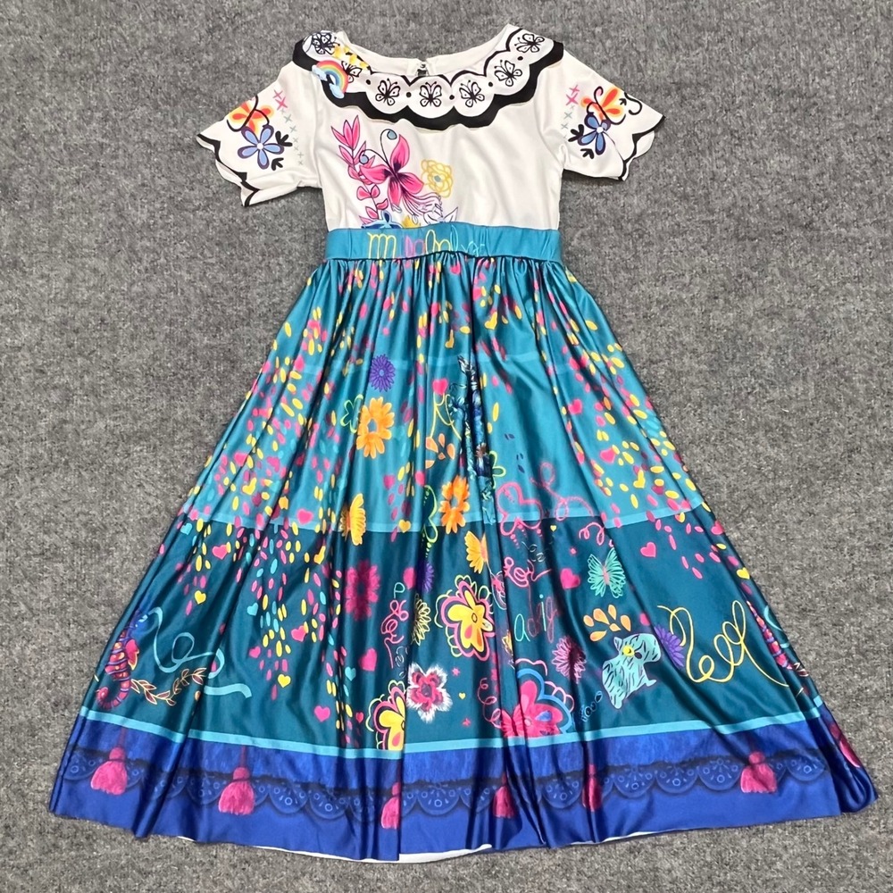 Disney Encanto Mirabel Dress Kids Size 120 Teal Floral Costume Madrigal Cosplay